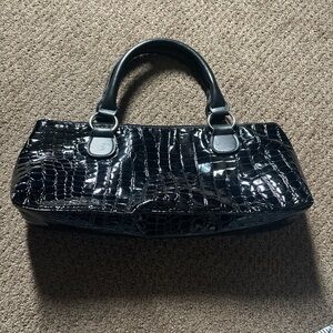 Elegant Black Crocodile Pattern Handbag